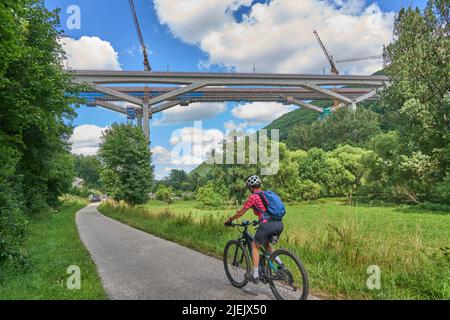 complexe construction site for the new railway trail from Stuttgart to Munich. Combined tunnel and bridge construction in the Fils Valley, Baden-Wuert Stock Photo