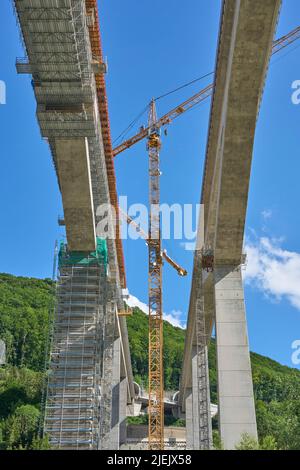 complexe construction site for the new railway trail from Stuttgart to Munich. Combined tunnel and bridge construction in the Fils Valley, Baden-Wuert Stock Photo