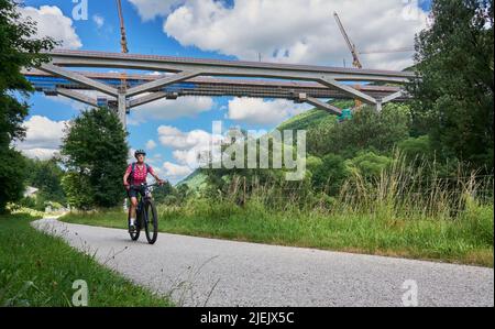 complexe construction site for the new railway trail from Stuttgart to Munich. Combined tunnel and bridge construction in the Fils Valley, Baden-Wuert Stock Photo