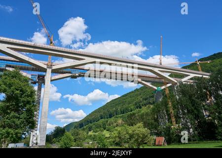 complexe construction site for the new railway trail from Stuttgart to Munich. Combined tunnel and bridge construction in the Fils Valley, Baden-Wuert Stock Photo