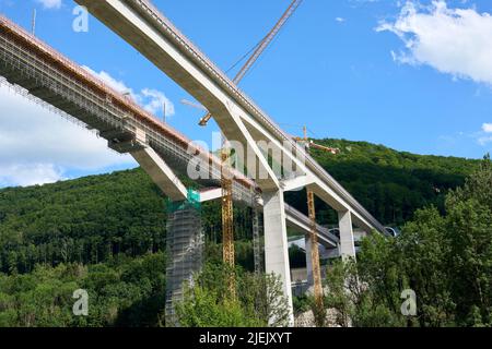 complexe construction site for the new railway trail from Stuttgart to Munich. Combined tunnel and bridge construction in the Fils Valley, Baden-Wuert Stock Photo