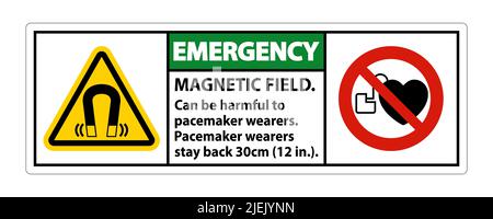 Emergency Magnetic field can be harmful to pacemaker wearers.pacemaker wearers.stay back 30cm Stock Vector