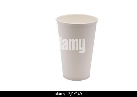Disposable white paper cup isolated on white background. Takeaway drink. Takeaway paper coffee cup isolated on white Stock Photo