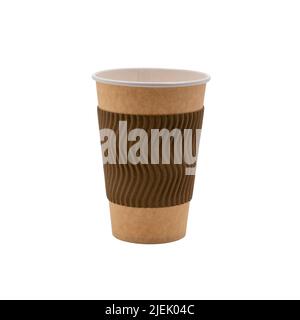 Brown kraft paper coffee-tea cup. Isolated on white background. Ready to use for brand design. Takeaway drink. Takeaway paper coffee cup isolated on w Stock Photo