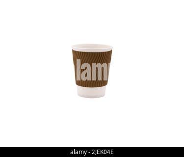 Brown kraft paper coffee-tea cup with white bottom. Isolated on white background. Ready to use for brand design. Takeaway drink. Takeaway paper coffee Stock Photo