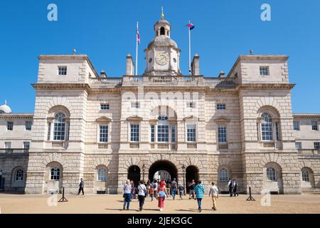 London, UK - 16th April 2022: Horse Guards, the official entrance to Buckingham Palace and the parade ground where the Trooping of the Colour takes pl Stock Photo