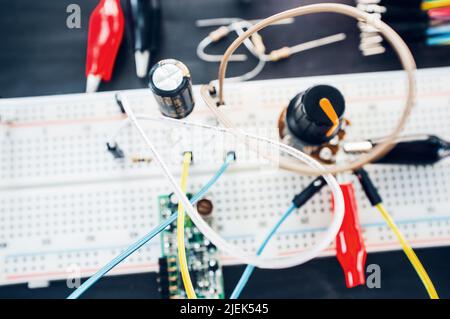 Experiment with electronic components close-up Stock Photo