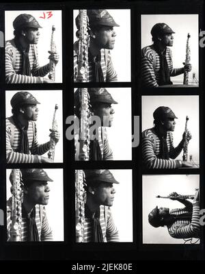 Posed portrait of avant garde jazz saxophonist JULIUS HEMPHILL in a studio in Brooklyn, New York in 1983. A contact sheet of 12 images, Stock Photo