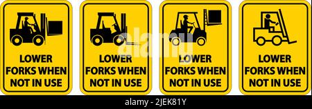 Lower Forks When Not In Use Label Sign On White Background Stock Vector