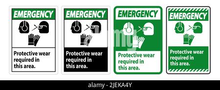 Emergency Sign Wear Protective Equipment In This Area With PPE Symbols Stock Vector