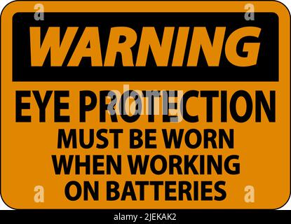 Warning When Working on Batteries Sign On White Background Stock Vector