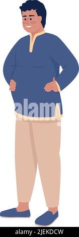 Smiling and satisfied man semi flat color vector character Stock Vector
