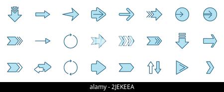 Different arrows outline icons in two colors. Stock Vector