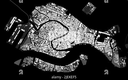 Venice vector map. Detailed vector map of Venice city administrative area. Cityscape poster metropolitan aria view. Black land with white buildings, w Stock Vector