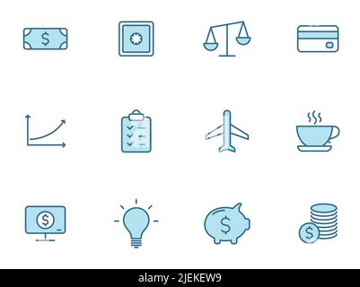 Business linear icon set in two colors isolated on white background. Stock Vector