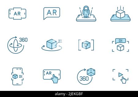 Augmented reality two color linear vector icons isolated on white. Stock Vector