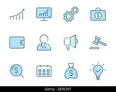 Business outline icon set in two colors isolated on white background. Stock Vector