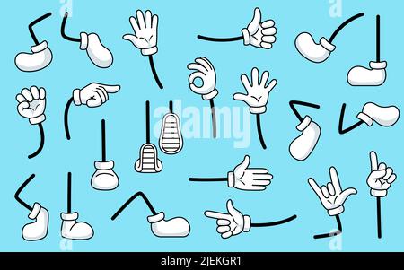 Cartoon comic legs and hands. Simple graphic, cute arm in white gloves ...