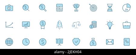 business finance outline icon set in two colors. Stock Vector