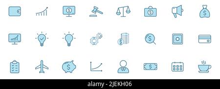Business outline vector icons in two colors isolated on white. Stock Vector