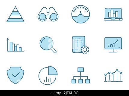data analytics linear vector icons in two colors isolated on white background. Stock Vector