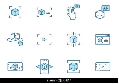 AR 2 color line vector icons isolated on white. Stock Vector