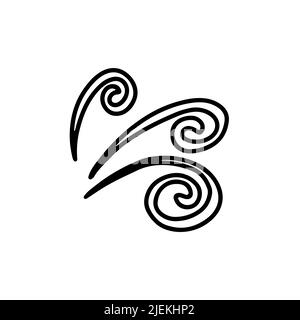 Swirl icon vector illustration. Hand drawn black design. Safety wind concept. Isolated graphic symbol. Autumn art sign. Brushstroke pictogram. Single doodle curve stroke Stock Vector