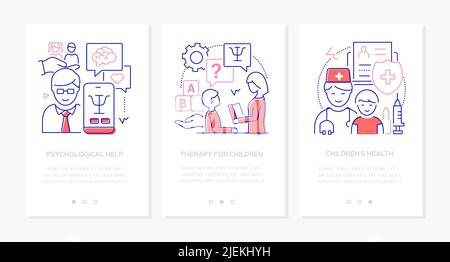 Childrens physical and mental problems - line design style banners set Stock Vector