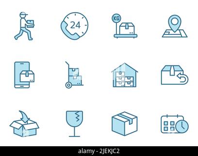 delivery linear vector icons in two colors isolated on white background. Stock Vector