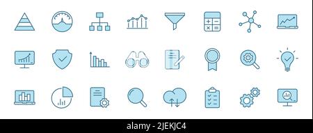 data analytics linear vector icons in two colors isolated on white background. Stock Vector