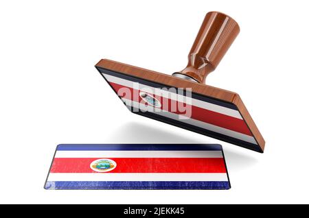 Wooden stamper, seal with Costa Rican flag, 3D rendering isolated on white background Stock Photo