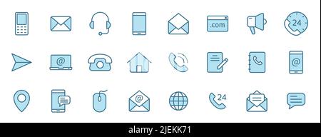 contact us linear vector icons in two colors isolated on white background. Stock Vector