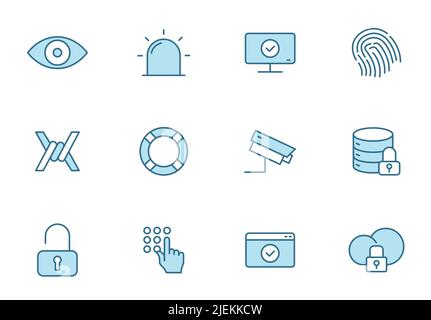 security linear vector icons in two colors isolated on white background. Stock Vector