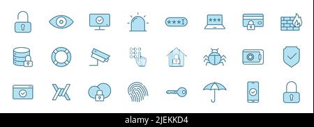 security linear vector icons in two colors isolated on white background. Stock Vector