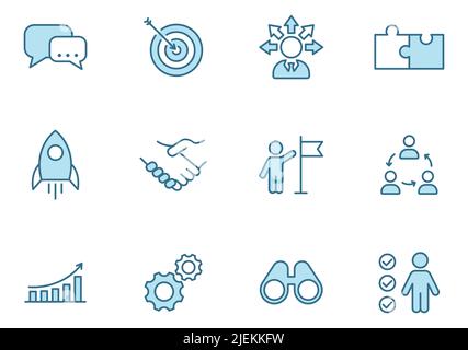 teamwork line vector icons in two colors isolated on white background. Stock Vector