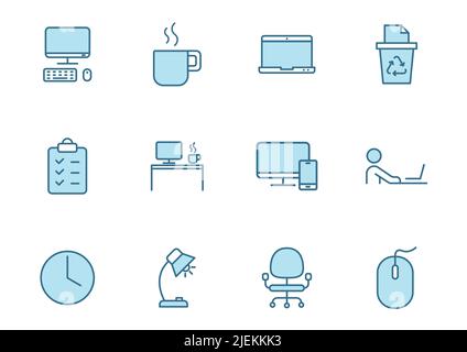 workspace linear vector icons in two colors isolated on white background. Stock Vector