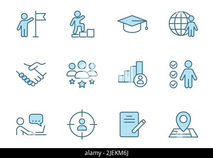 headhunting linear vector icons in two colors isolated on white background. Stock Vector