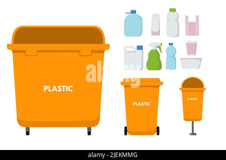 Orange garbage bin for plastic. Stock Vector