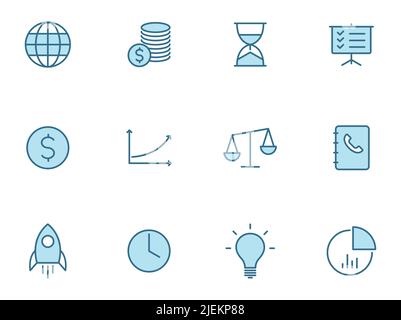 Business line icon set in two colors isolated on white background. Stock Vector