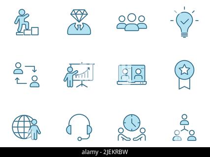 teamwork outline vector icons in two colors isolated on white. Stock Vector