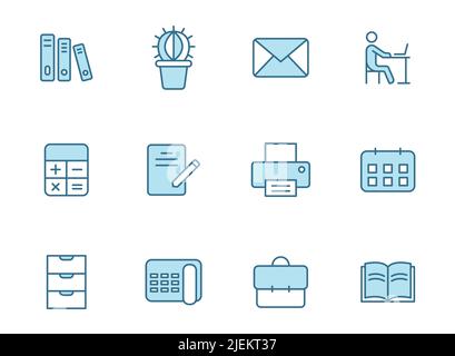 workspace linear vector icons in two colors isolated on white background. Stock Vector