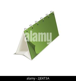 Blank calendar, memo or notebook with open cover for template or mockup. Desk calendar spiral bound. 3D isometric vector illustration for presentation Stock Vector
