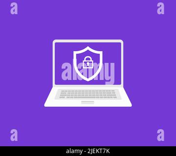 Internet, Cyber, firewall security concept logo design. laptop computer for Data protection, information safety, secured acces, personal data. Stock Vector