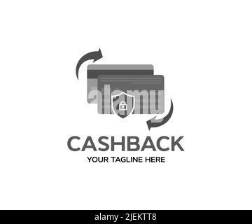 Cash back, money saving, wallet, arrows, credit card. logo design. Financial, Online shopping, cash back sale offer emblem, Cash back service vector. Stock Vector