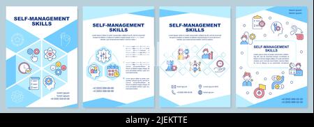 Self-management skills blue brochure template Stock Vector