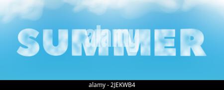 Summer - word transparent cloud inscription on a blue background. Vector. Stock Vector
