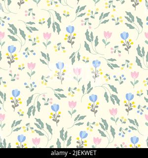 Floral seamless pattern in pastel colors, spring summer print with flowers. Vector illustration Stock Vector