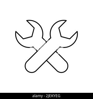 Wrench icon. Black wrench icon isolated. Vector illustration. Linear wrench sign Stock Vector