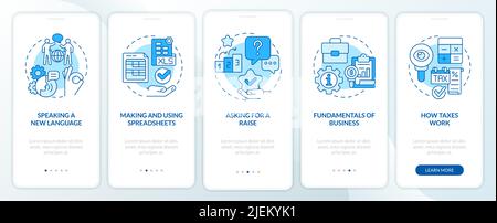 Experiences blue onboarding mobile app screen Stock Vector