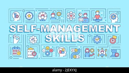 Self-management skills word concepts blue banner Stock Vector